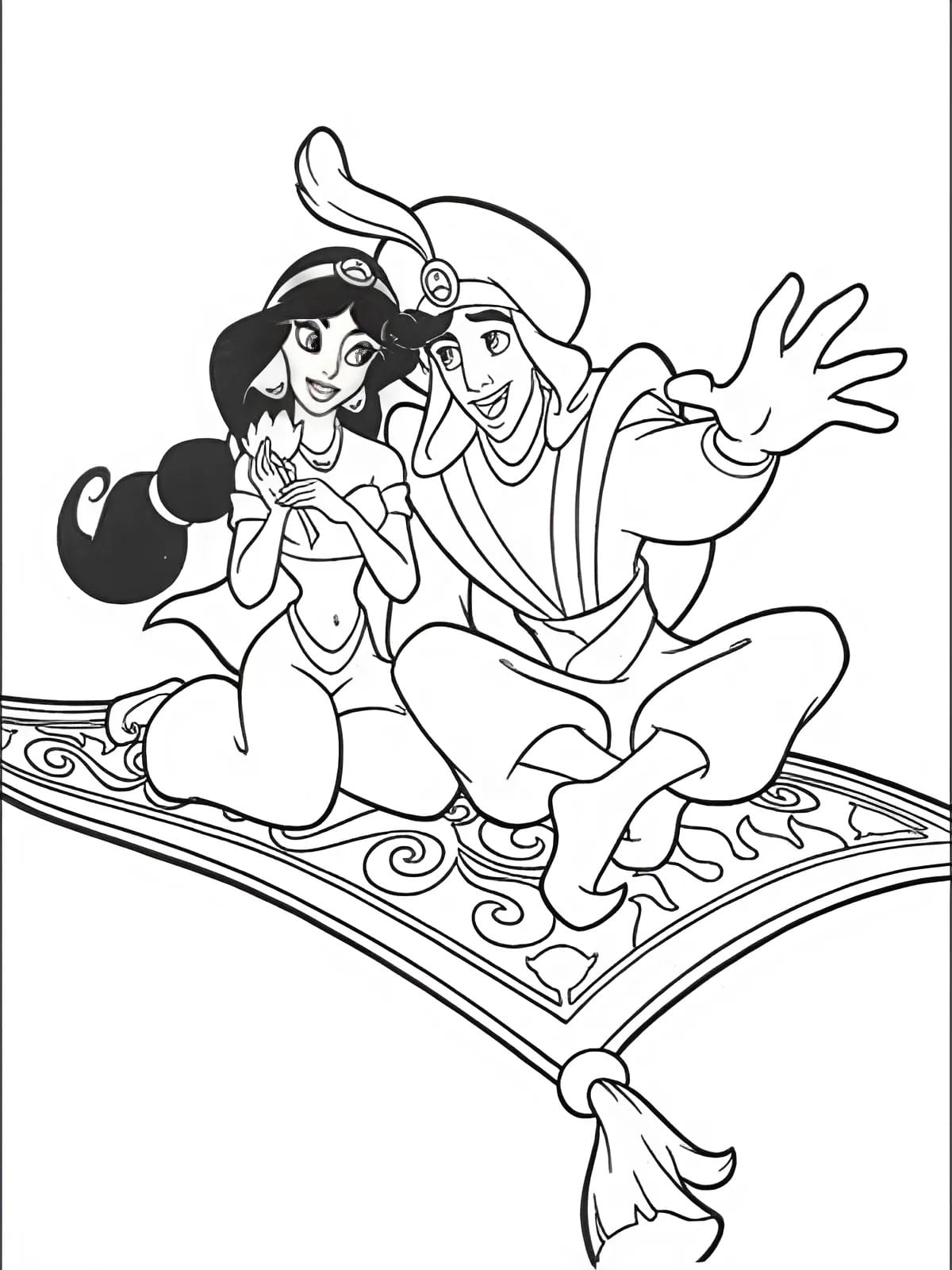 Aladdin Und Jasmin Auf Dem Teppich