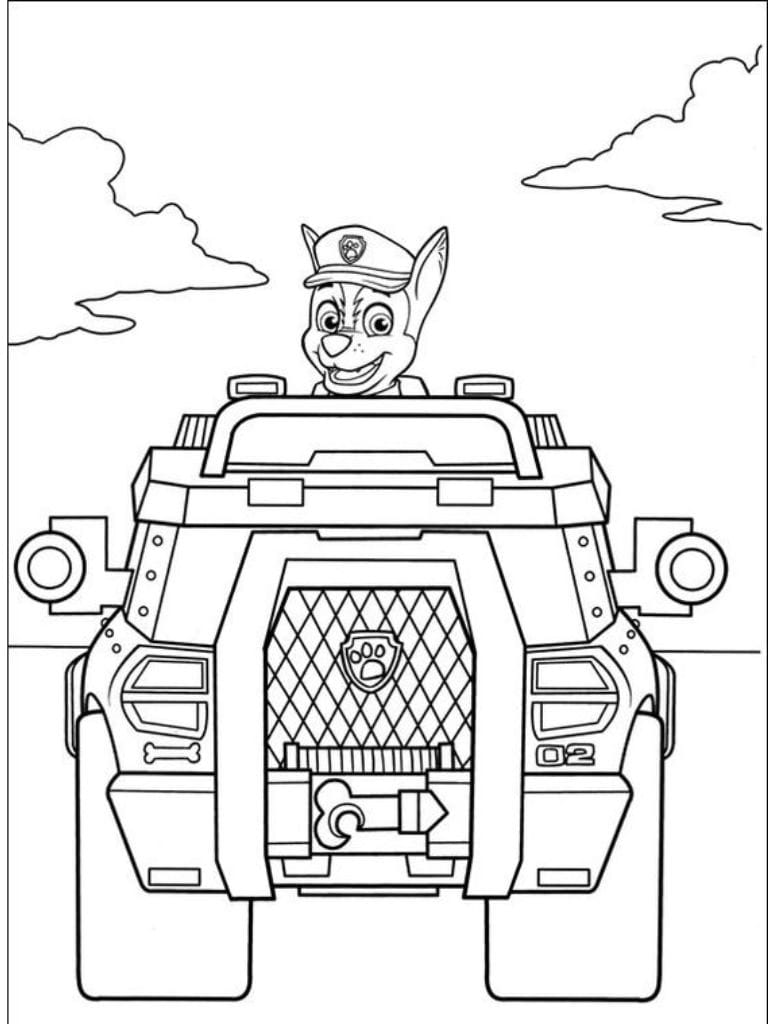 Ausmalbild Paw Patrol Chase Polizeiauto