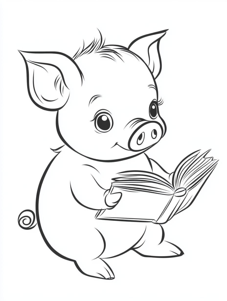 Ausmalbild Schwein Ein Buch Lesen