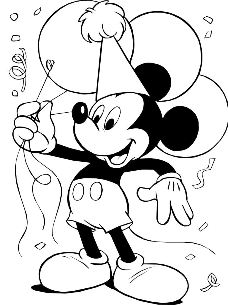 Ausmalbild Mickey Mouse Mit Einem Ballon