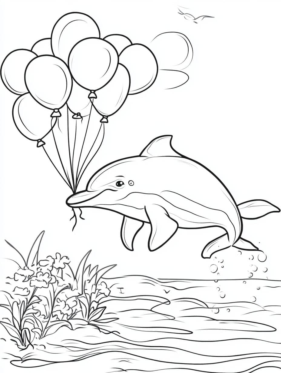 Ausmalbilder Delfin Und Ballon