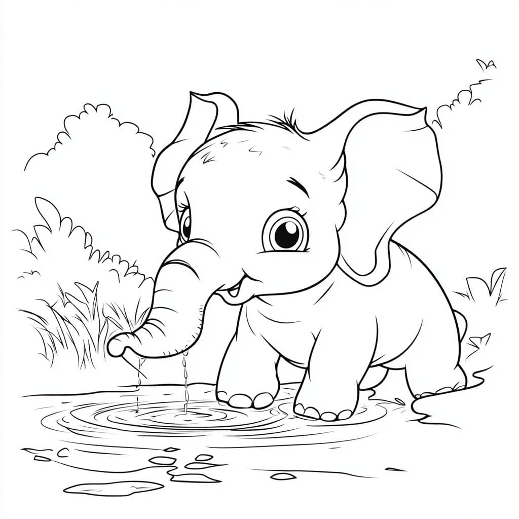 Ausmalbilder Elefant Am Wasserloch