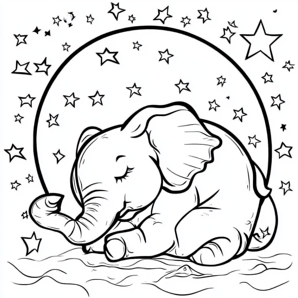 Ausmalbilder Elefant Und Mond