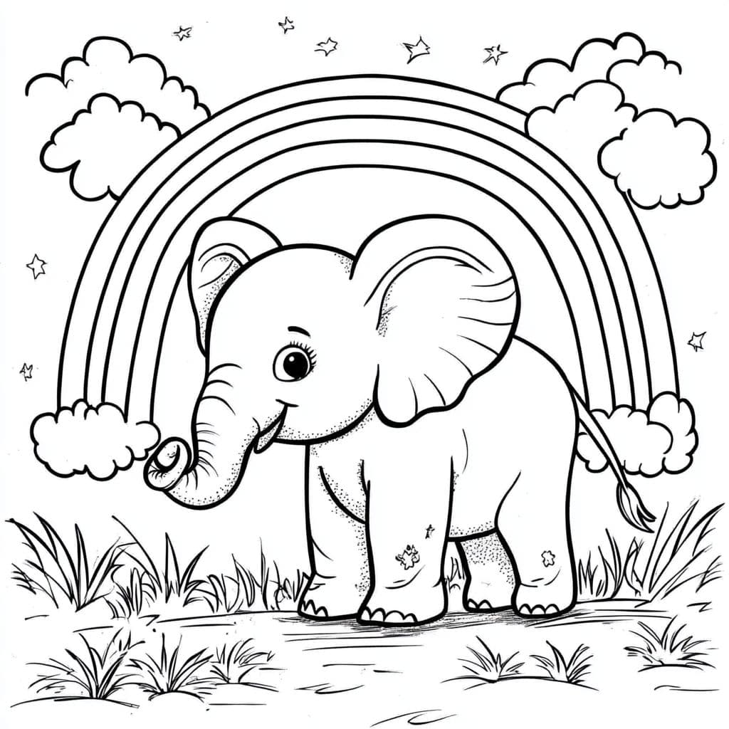 Ausmalbilder Elefant Und Regenbogen