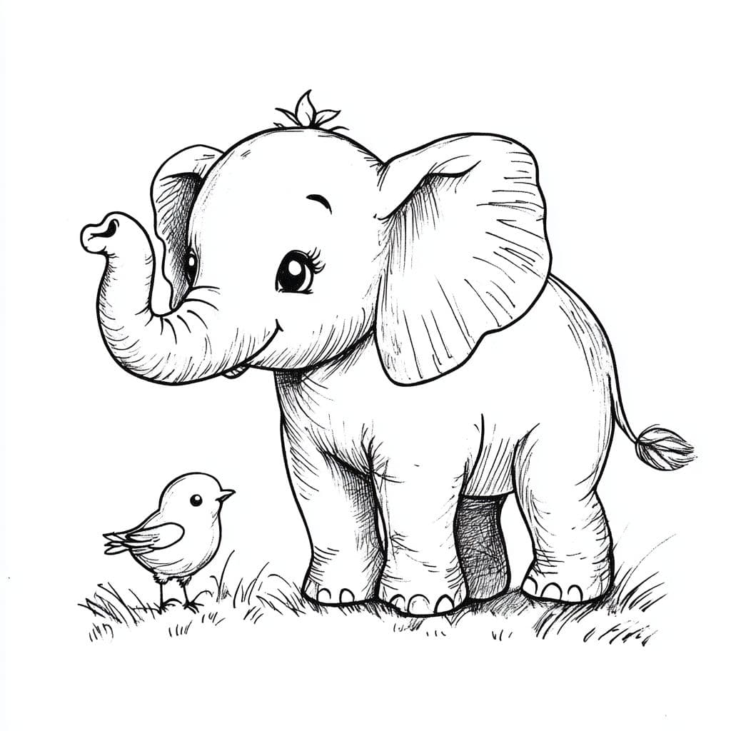 Ausmalbilder Elefant Und Vögel