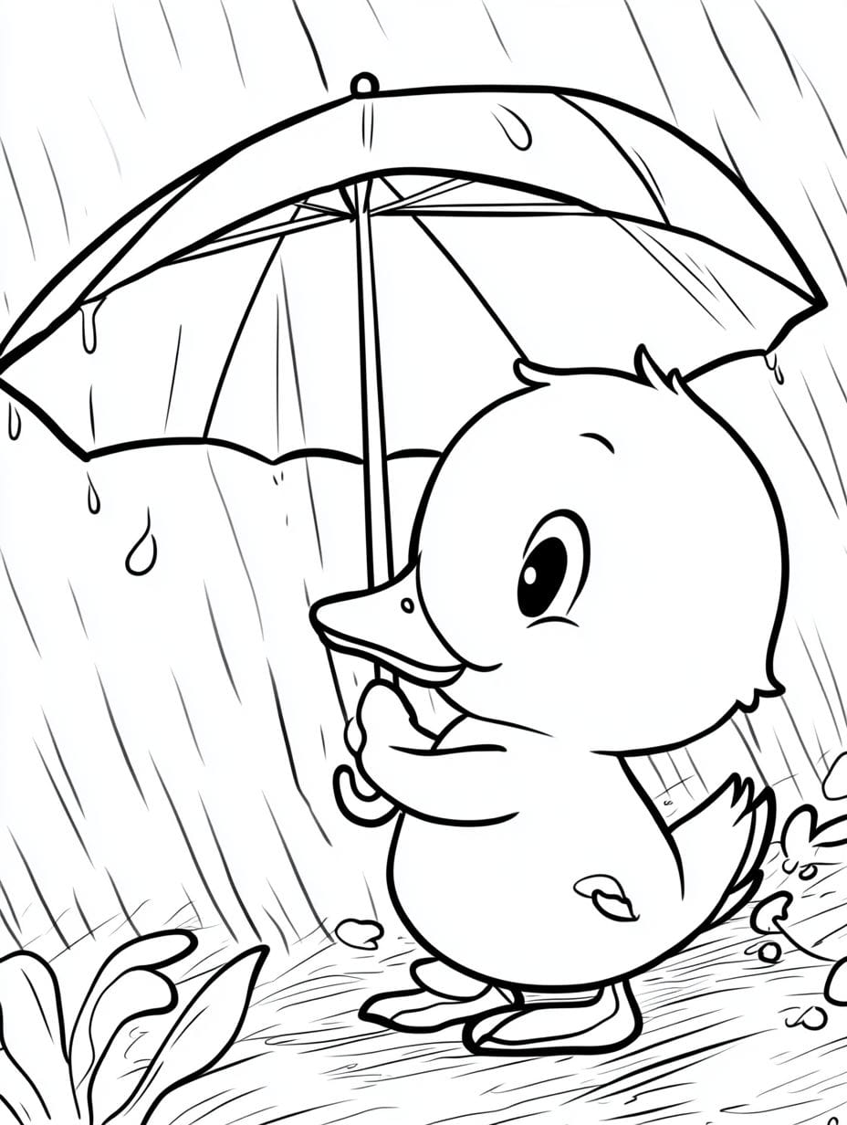 Ausmalbilder Ente Mit Regenschirm Bei Regen