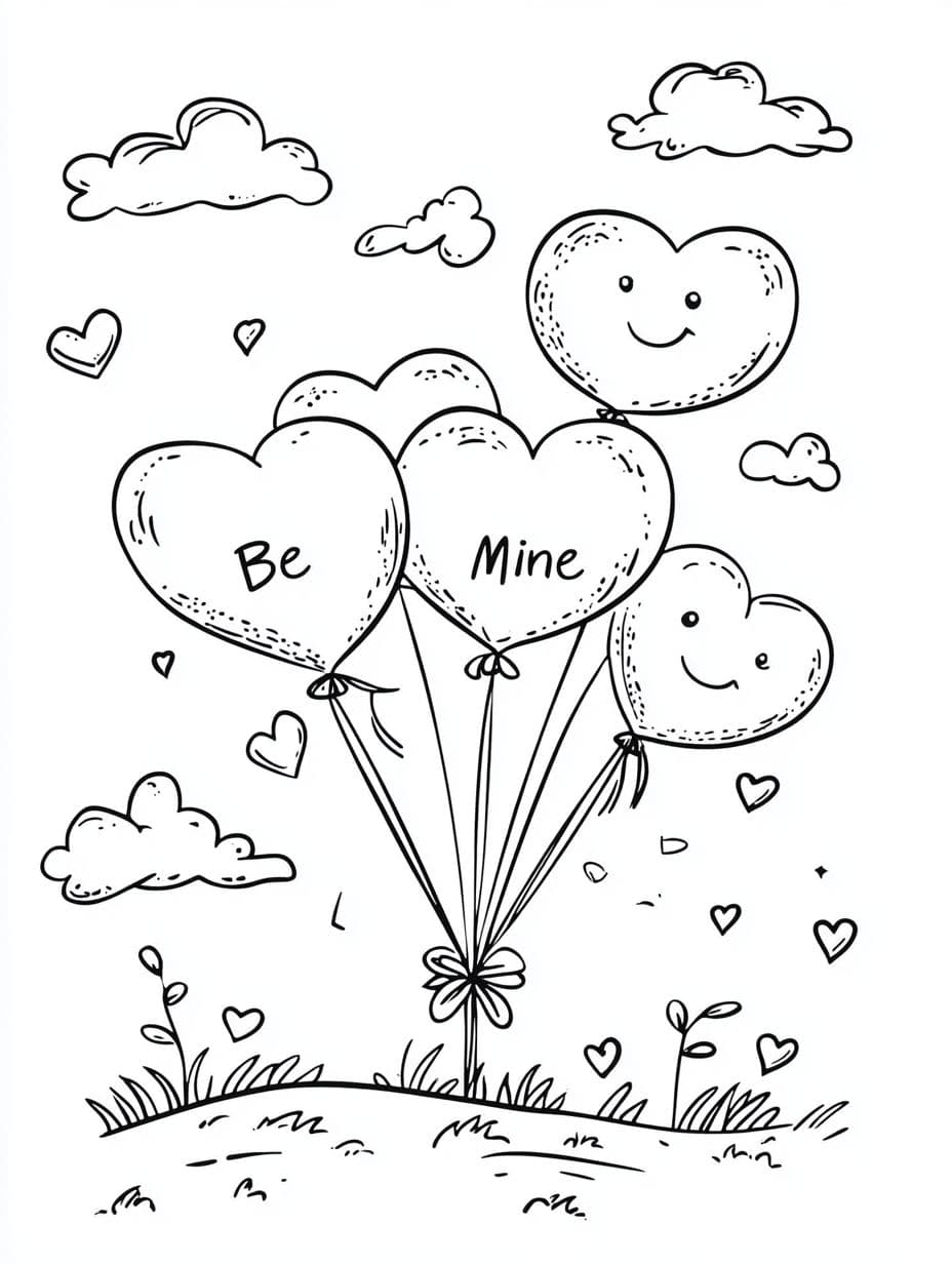 Ausmalbilder Feld Ballon Valentinstag