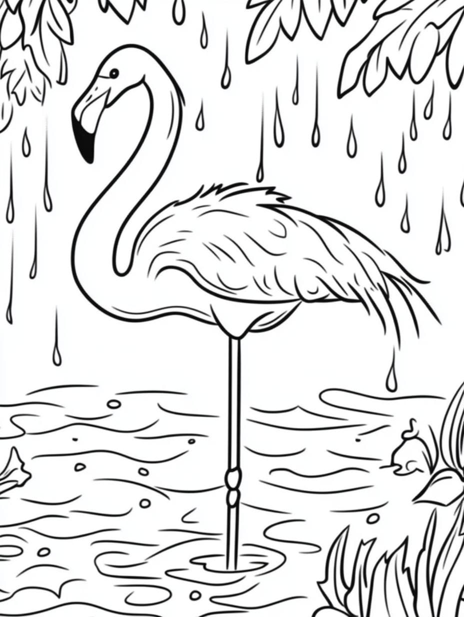 Ausmalbilder Flamingo Im Regen