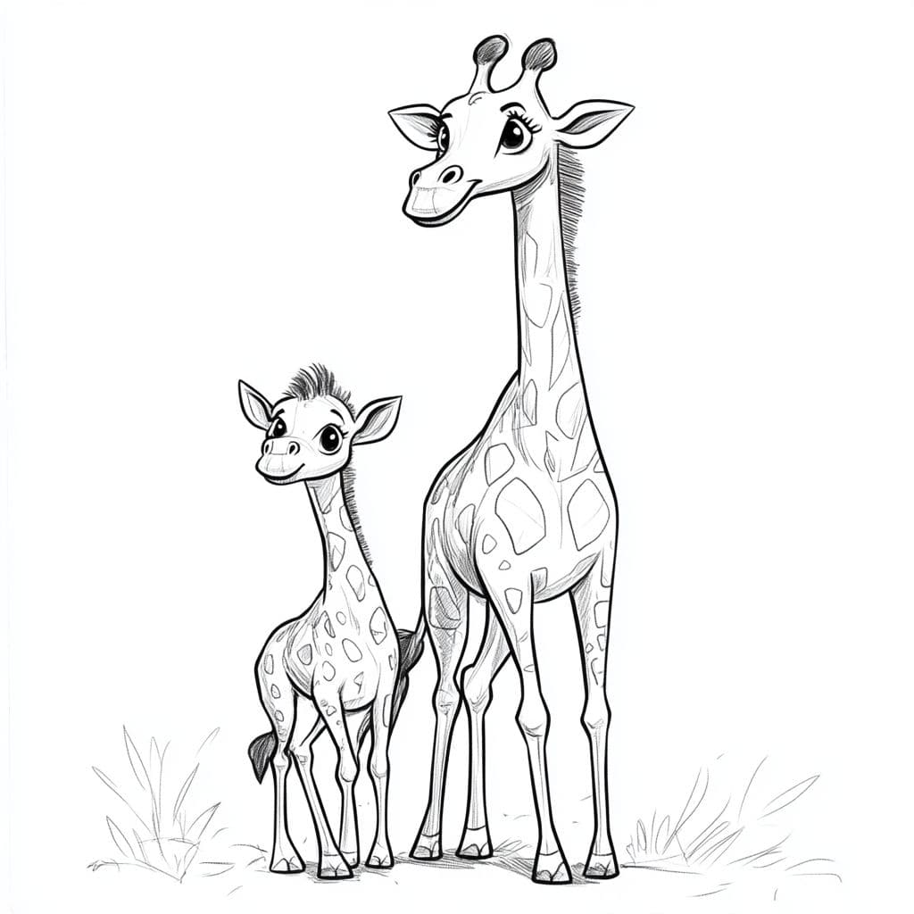 Ausmalbilder Giraffenmutter Und Baby