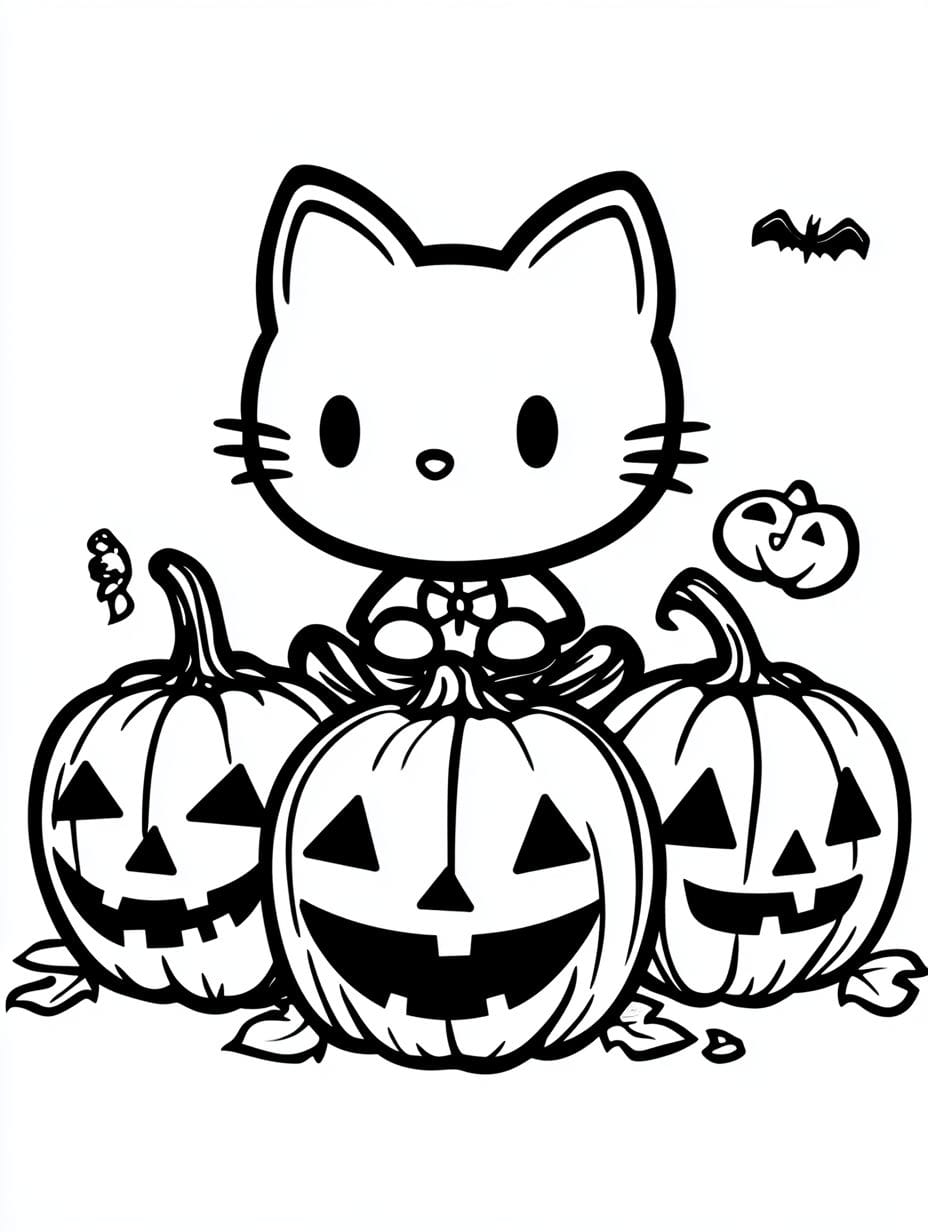 Ausmalbilder Halloween Kurbis Und Hallo Kitty