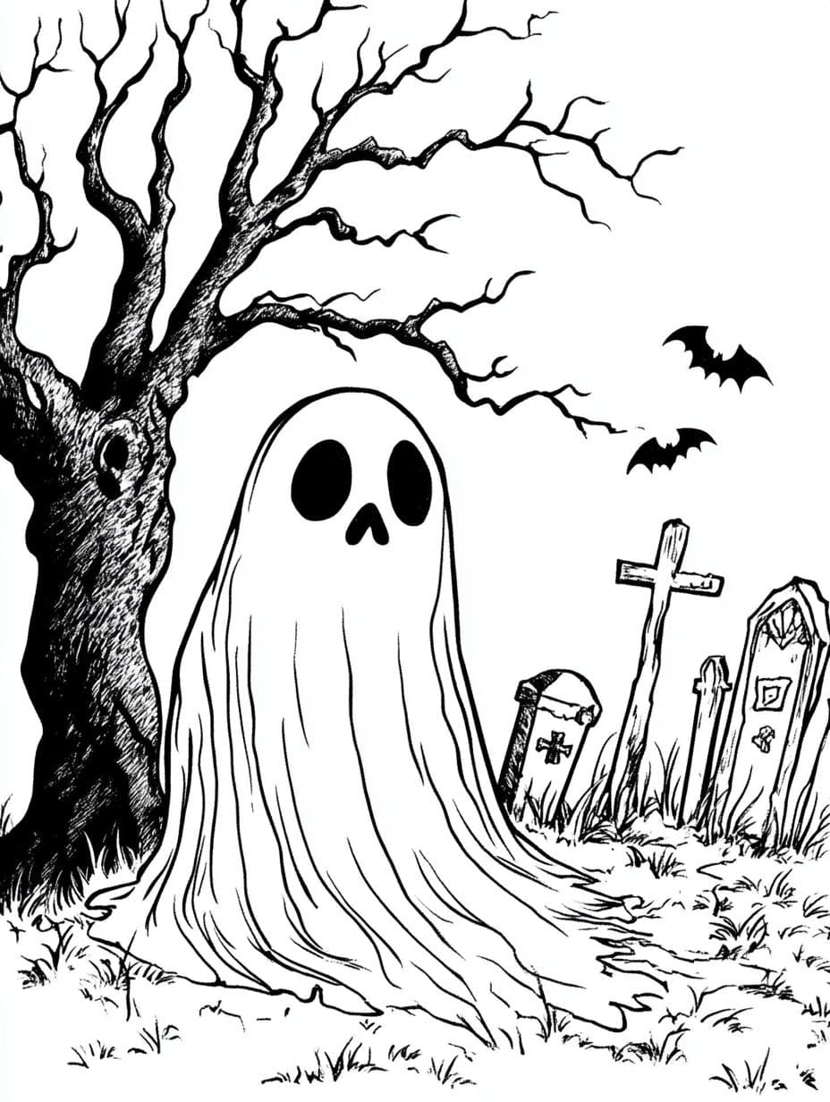 Ausmalbilder Halloween Geist Friedhof