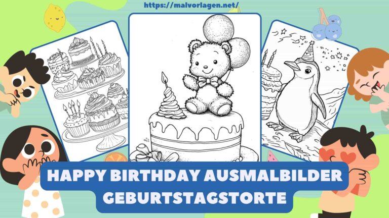 Ausmalbilder Happy Birthday Geburtstagstorte