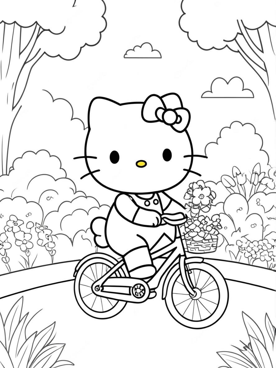 Ausmalbilder Hello Kitty Auf Dem Fahrrad