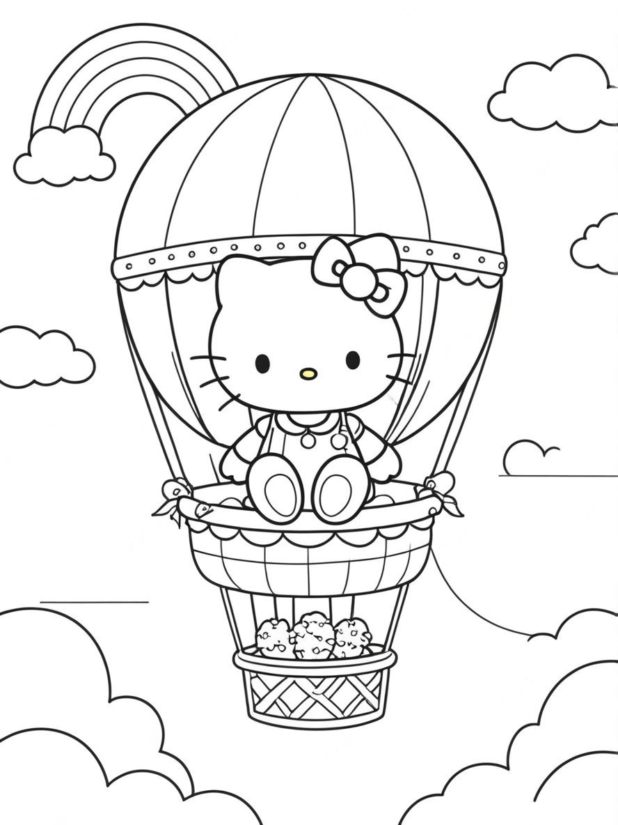 Ausmalbilder Hello Kitty Auf Einem Heißluftballon