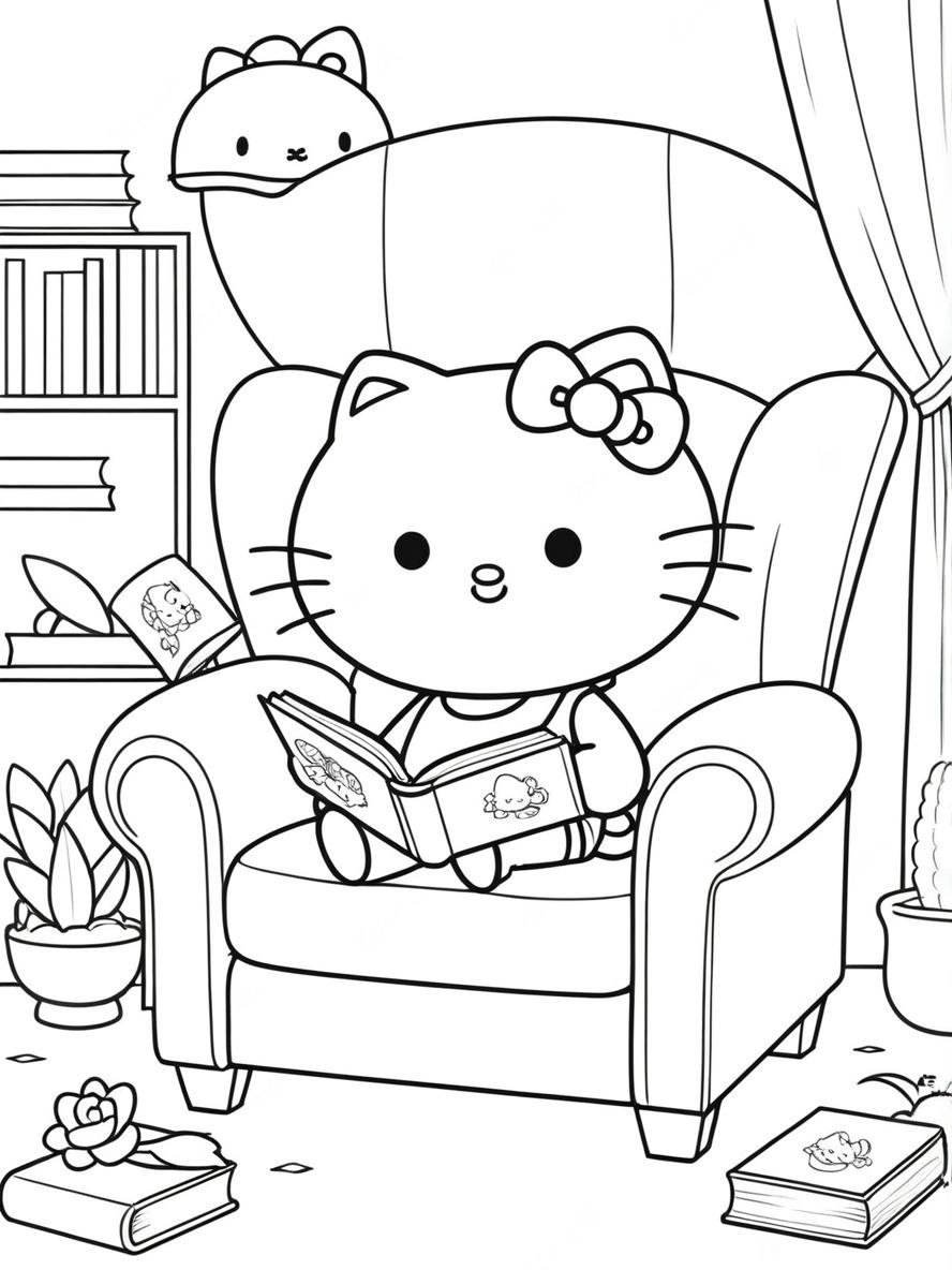 Ausmalbilder Hello Kitty Ein Buch Lesen