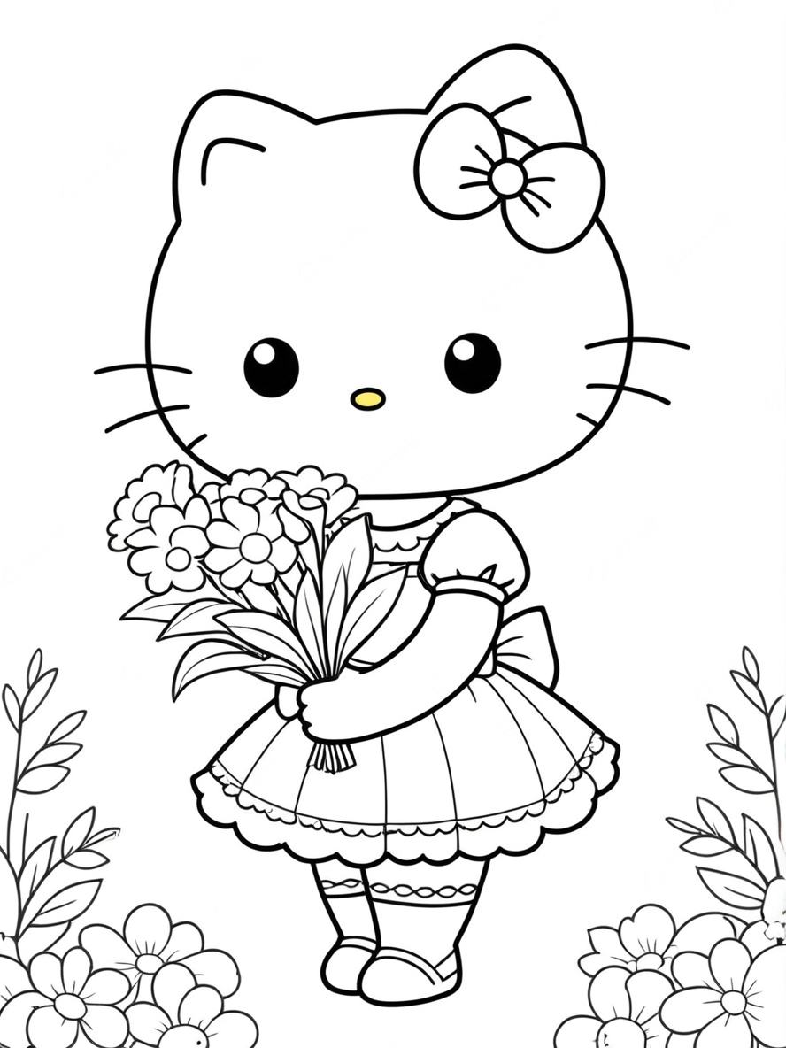 Ausmalbilder Hello Kitty Mit Blumen