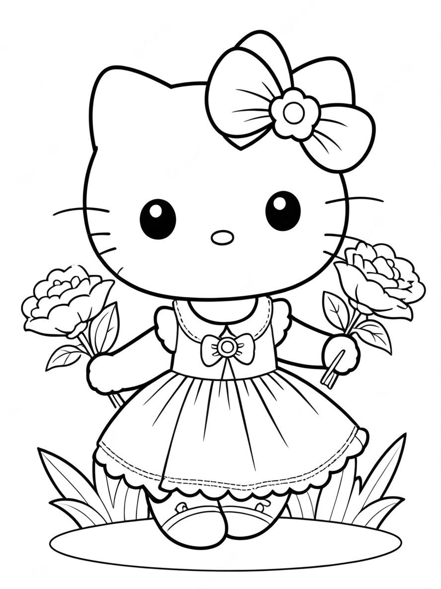 Ausmalbilder Hello Kitty Und Blumen