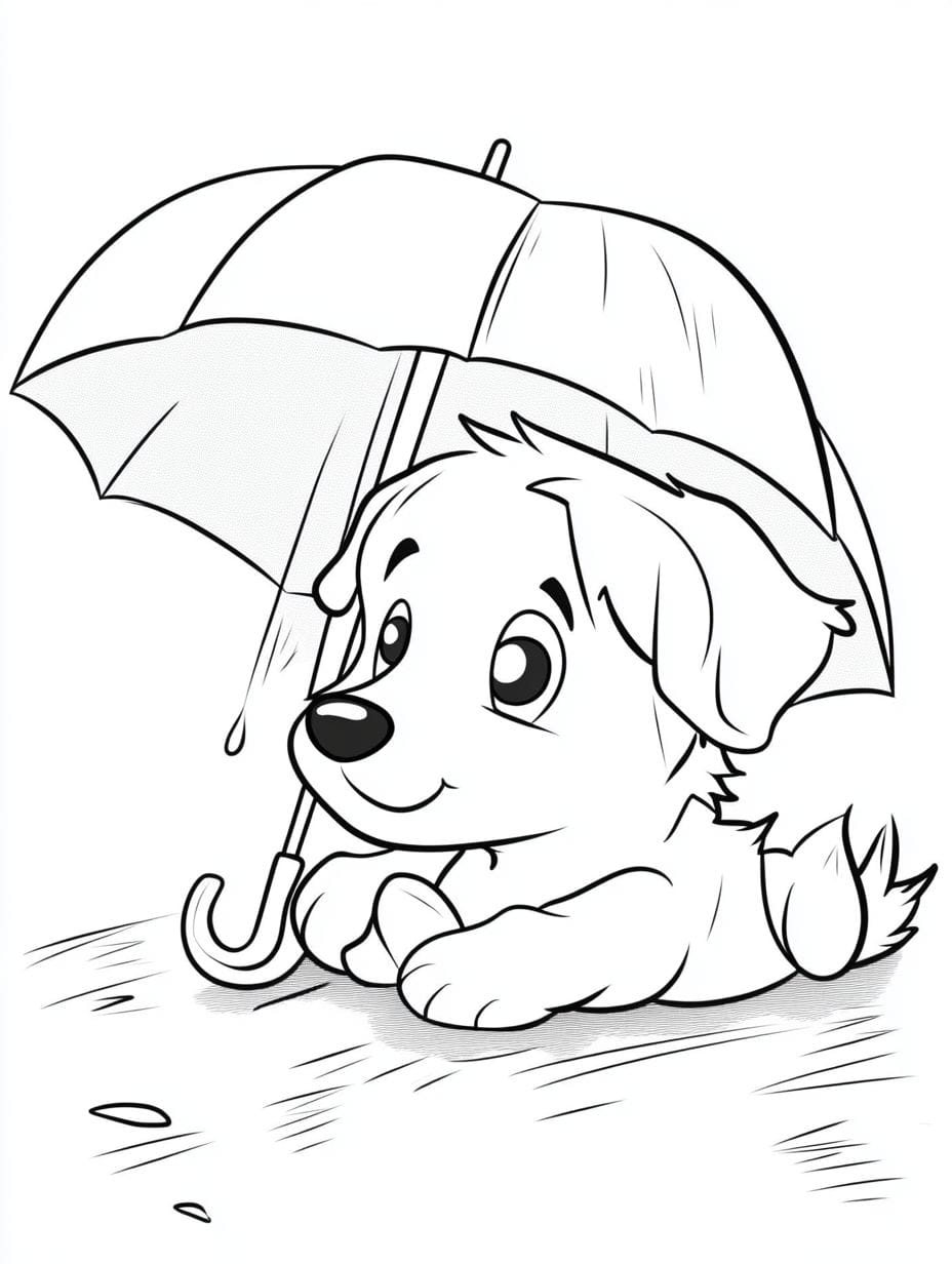 Ausmalbilder Hunde Mit Regenschirm