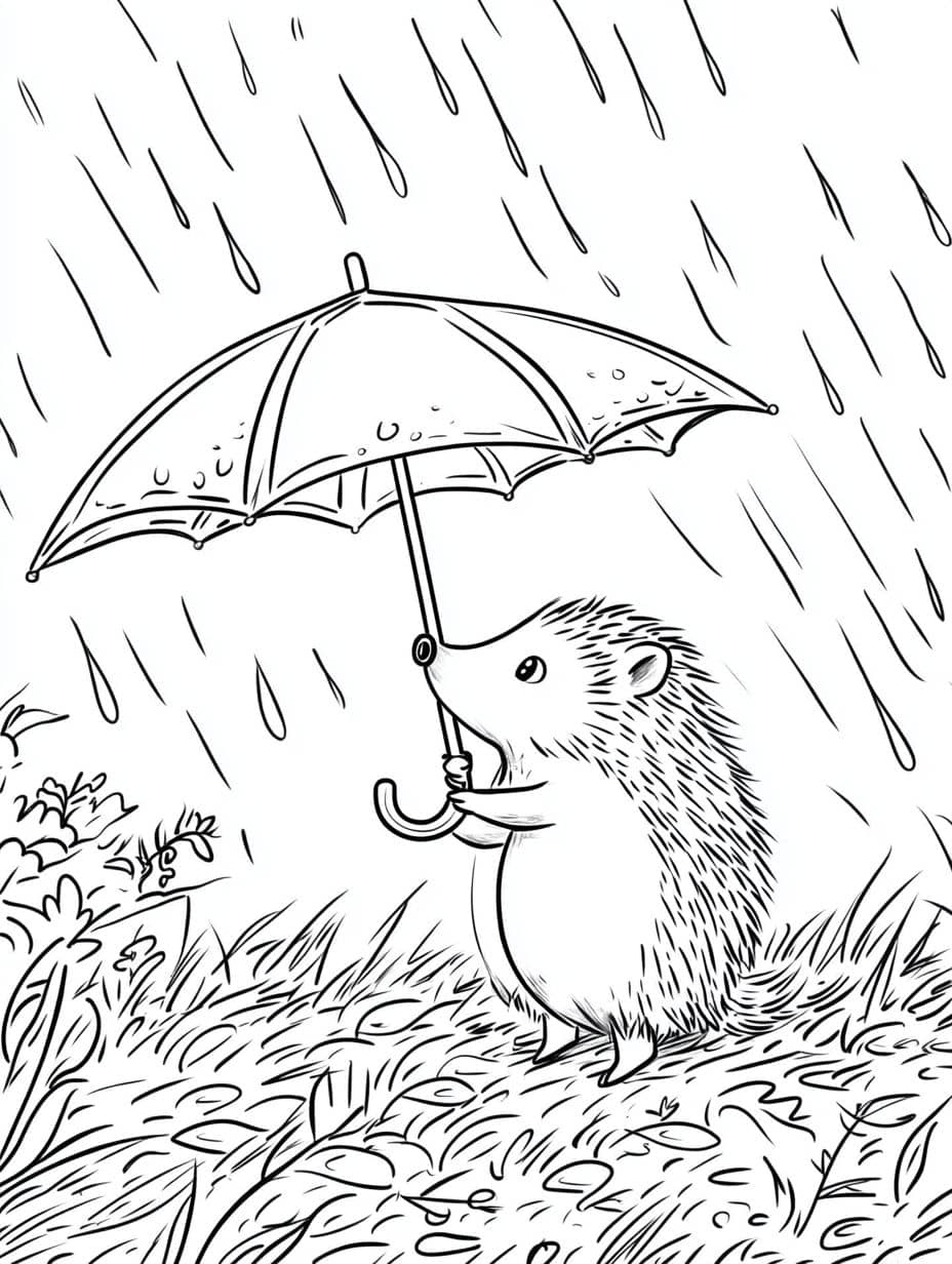 Ausmalbilder Igel Regenschutz