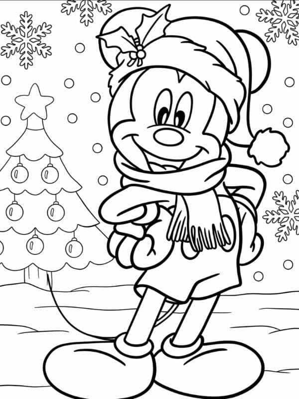 Ausmalbilder Mickey Maus Weihnachten Schnee