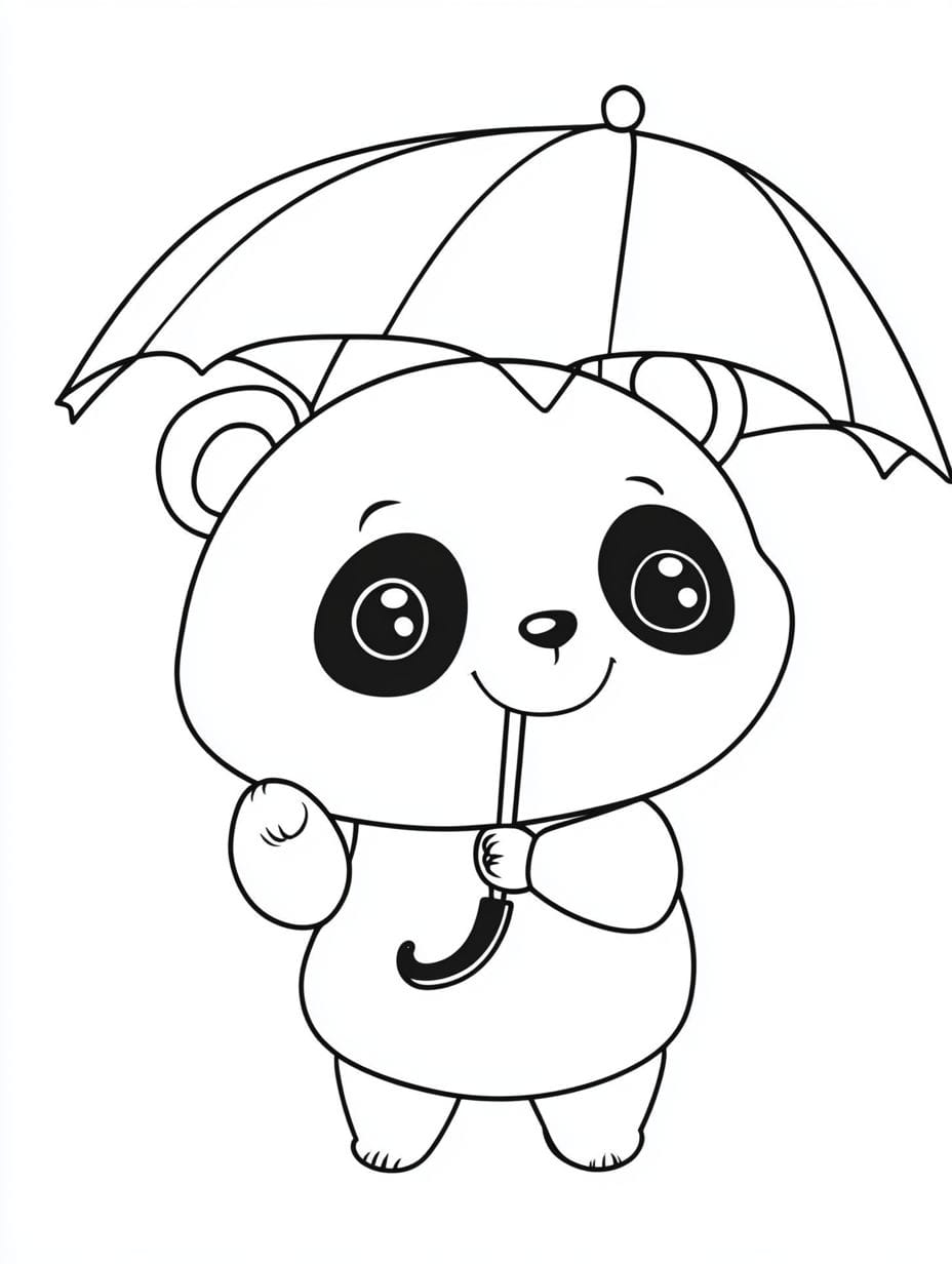 Ausmalbilder Panda Mit Niedlichem Regenschirm