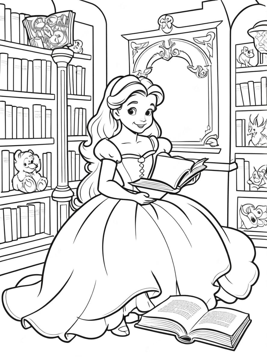 Ausmalbilder Prinzessin Belle Liest Ein Buch