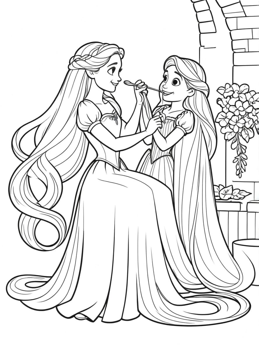 Ausmalbilder Prinzessin Rapunzel Mit Langen Haaren