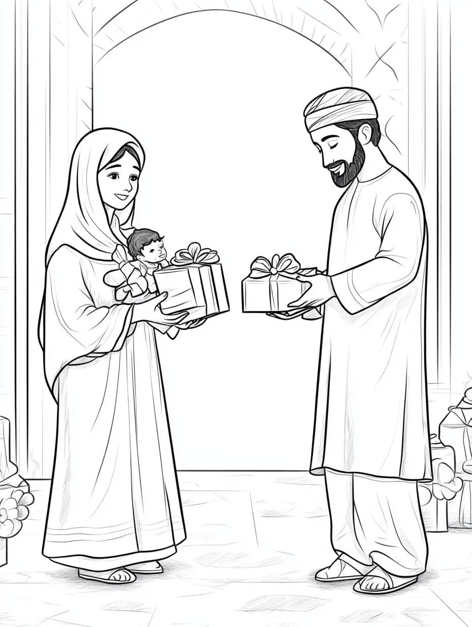 Ausmalbilder Ramadan Familie Gibt Geschenke