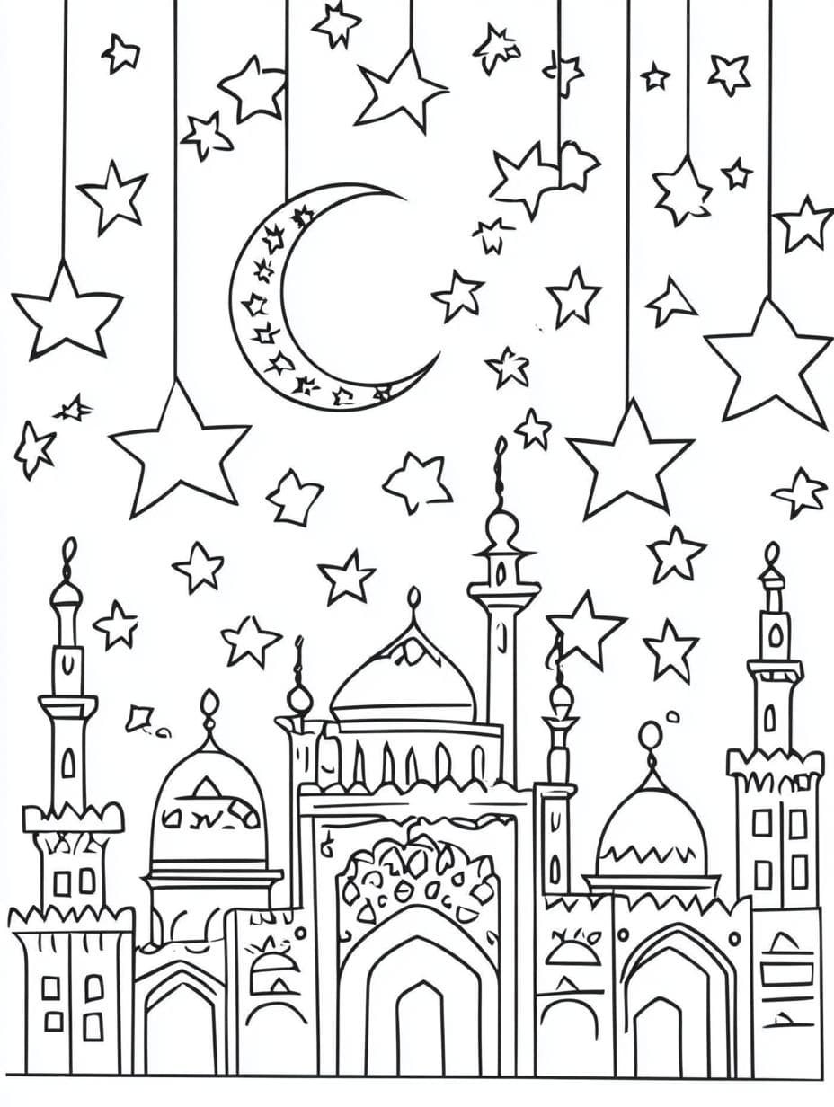 Ausmalbilder Ramadan Trage Mond Und Sterne