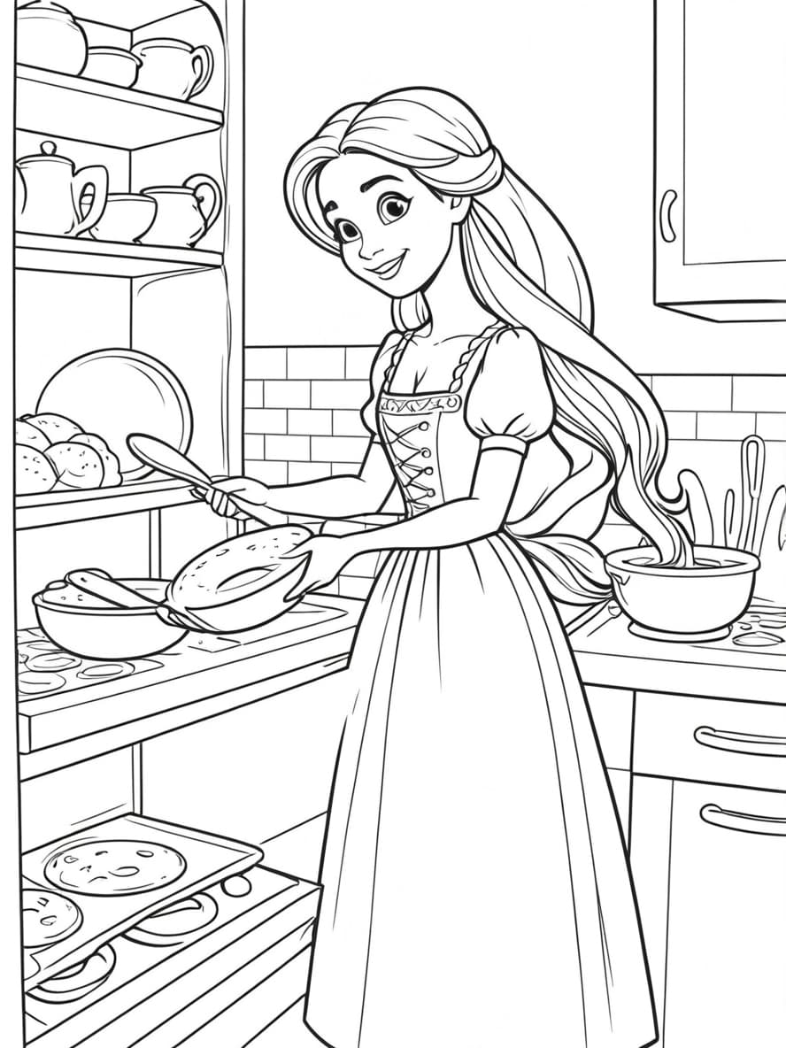 Ausmalbilder Rapunzel Kochen