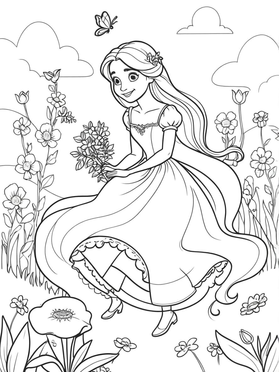 Ausmalbilder Rapunzel Und Blumen