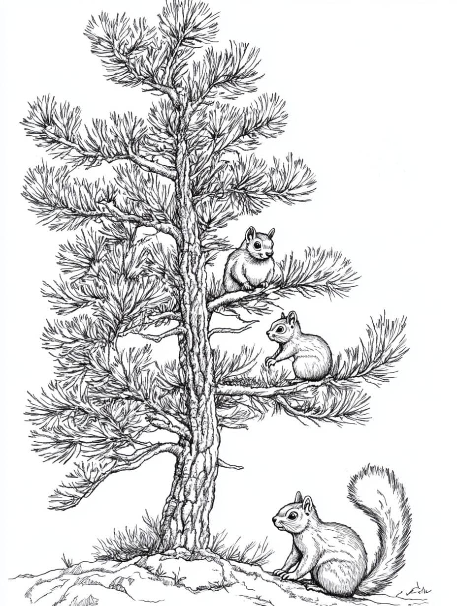 Ausmalbilder Waldbaum Mit Eichhörnchen