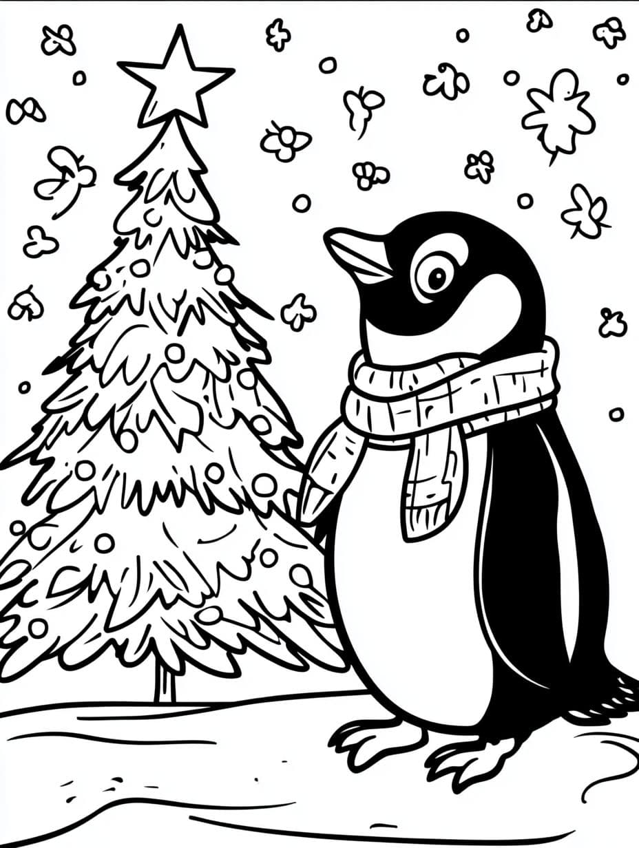 Ausmalbilder Weihnachtsbaum Pinguin