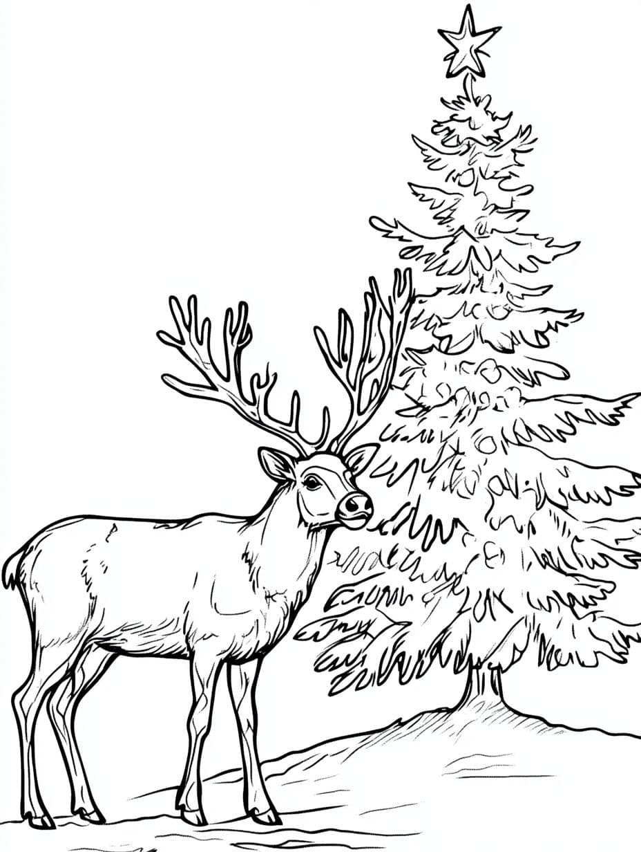 Ausmalbilder Weihnachtsbaum Und Antilope