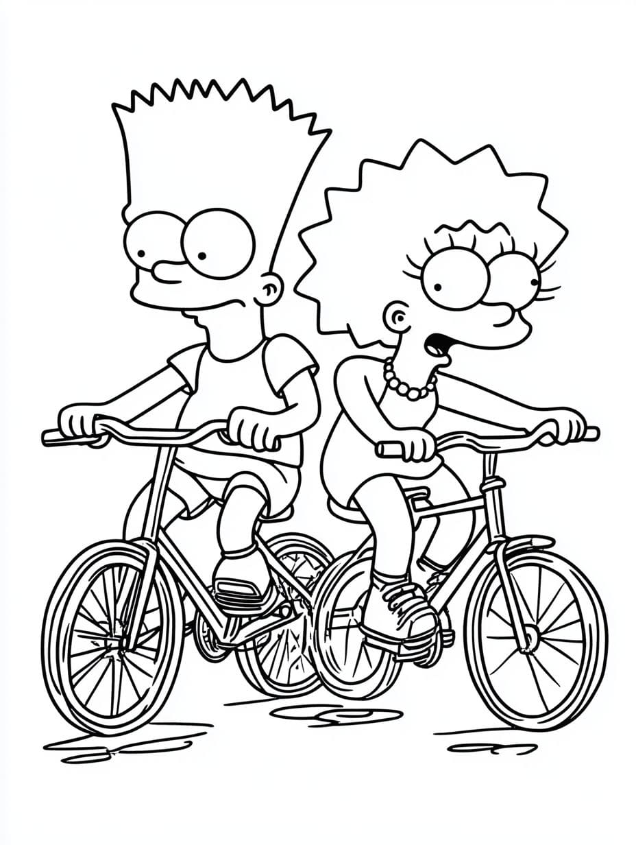 Bart Und Lisa Radfahren Ausmalbild