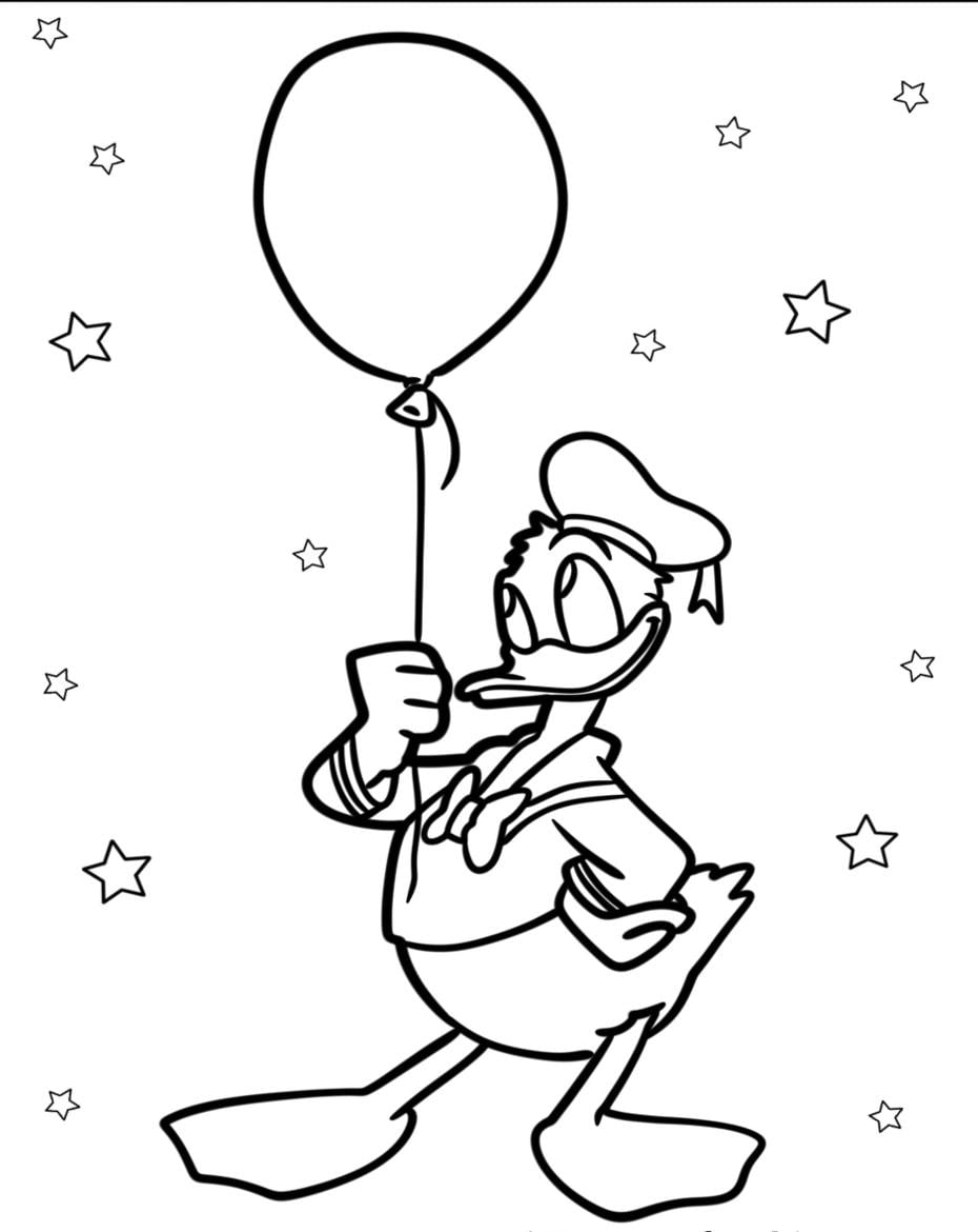 Donald Duck Holding A Balloon Free Printable Coloring Page