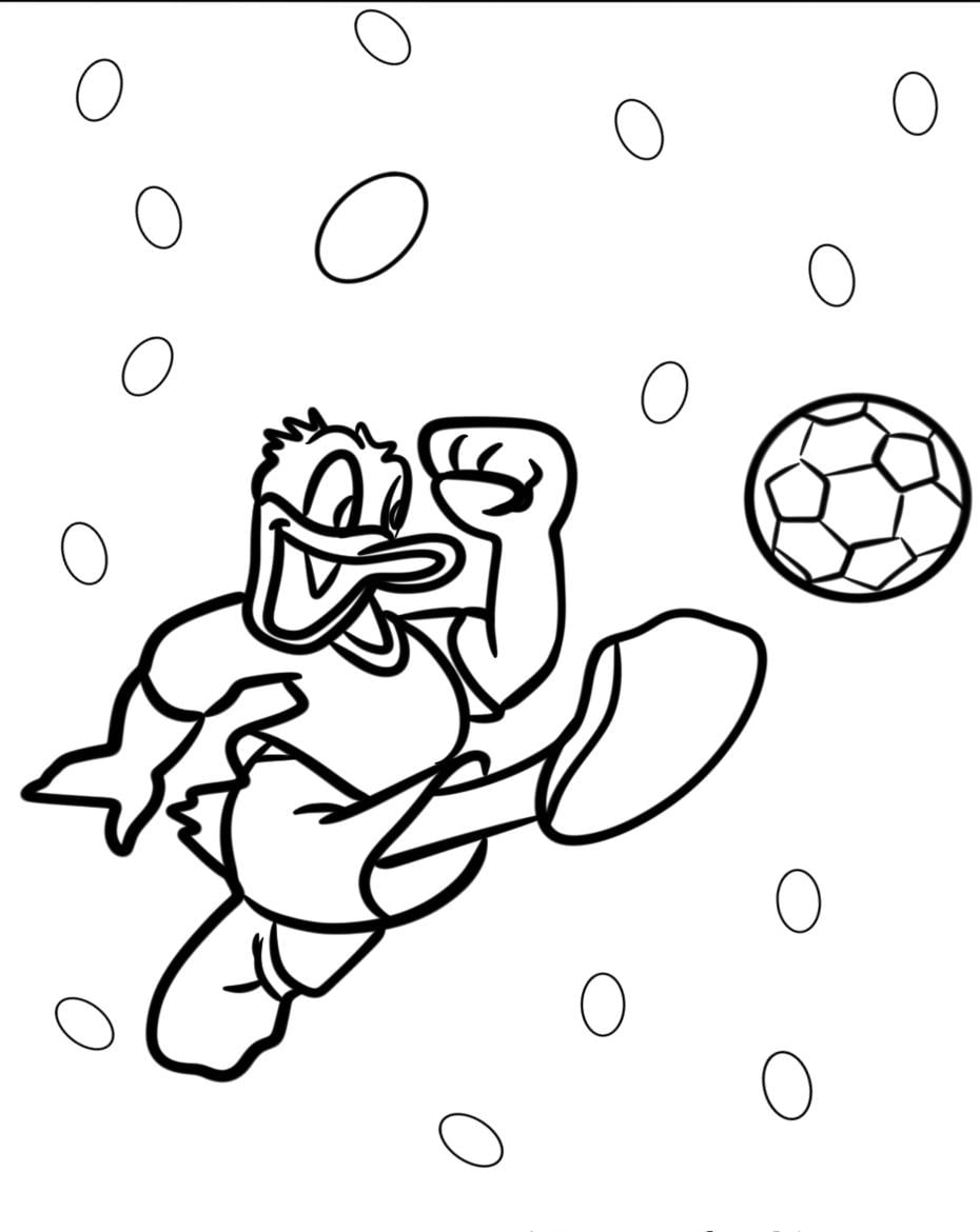 Donald Duck Playing Soccer Printable Coloring Page