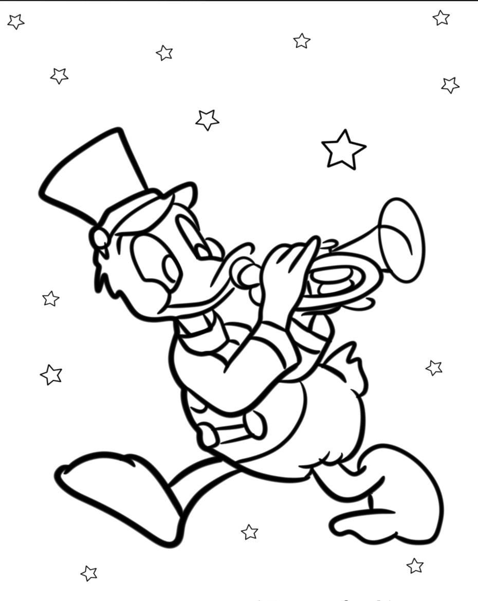 Donald Duck Playing The Trumpet Free Printable Coloring Page