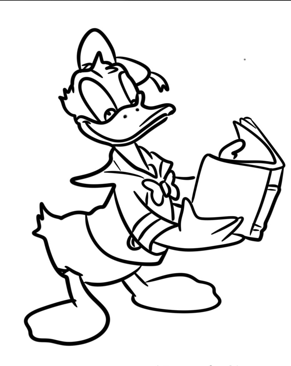 Donald Duck Reading A Book Free Coloring Page Pdf