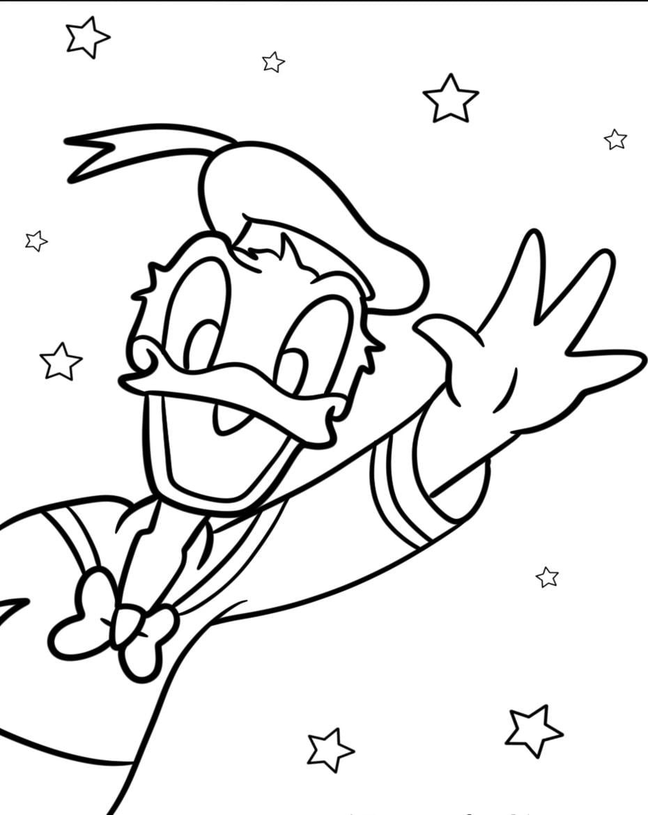 Donald Duck Smiling And Waving Coloring Page For Kids