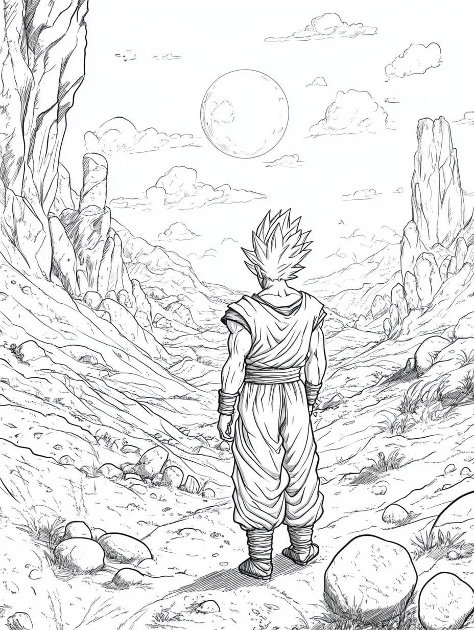 Goku Steht Auf Einem Berg Ausmalbild