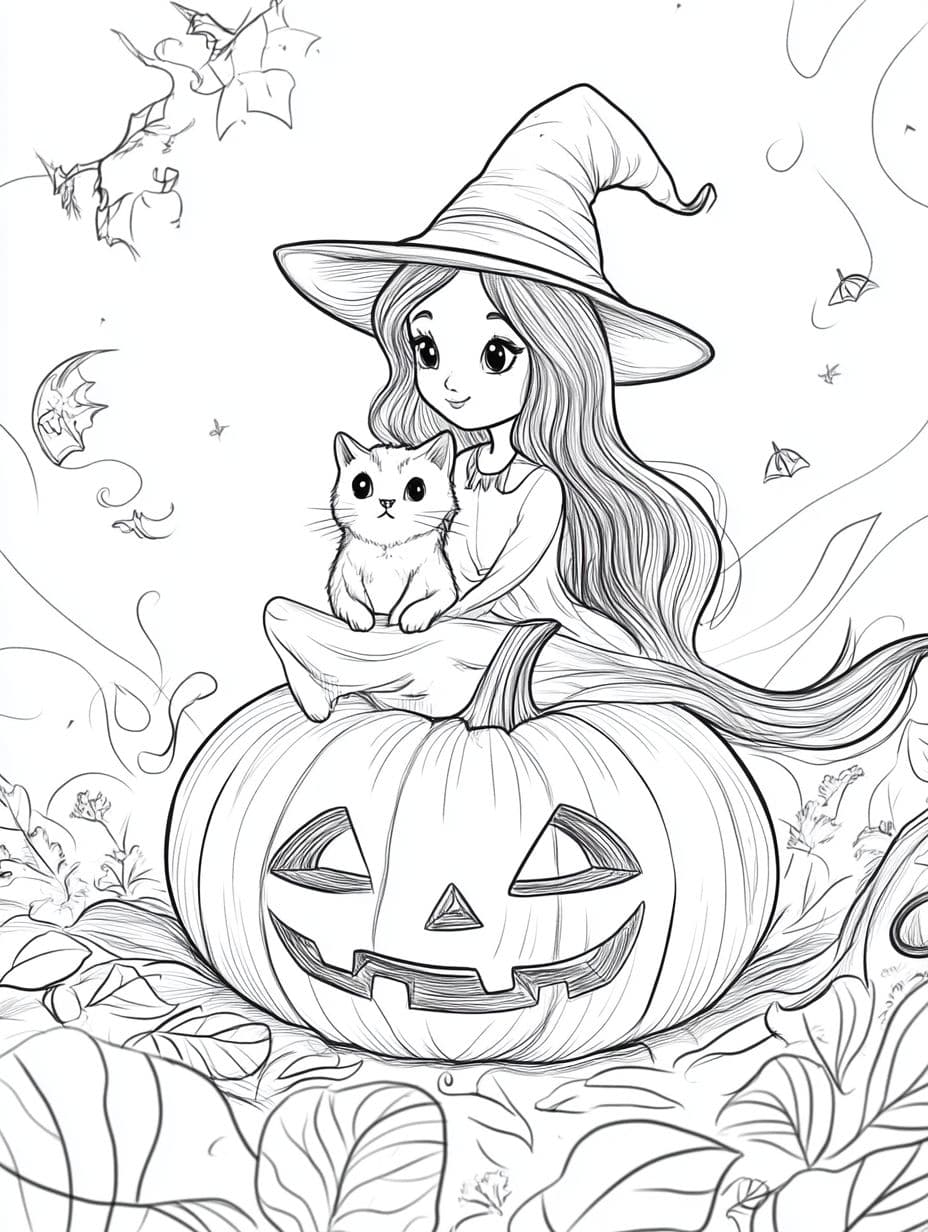 Halloween Hexe Und Katze Ausmalbilder