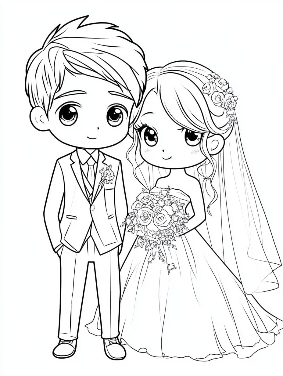 Hochzeit Ausmalbilder Brautpaar Chibi