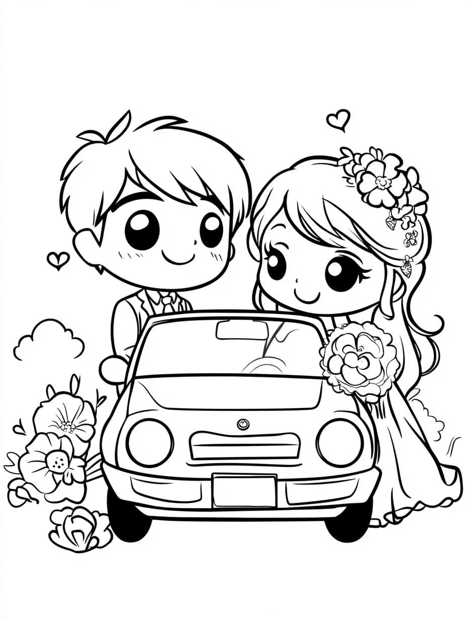 Hochzeit Ausmalbilder Hochzeitspaar Im Auto