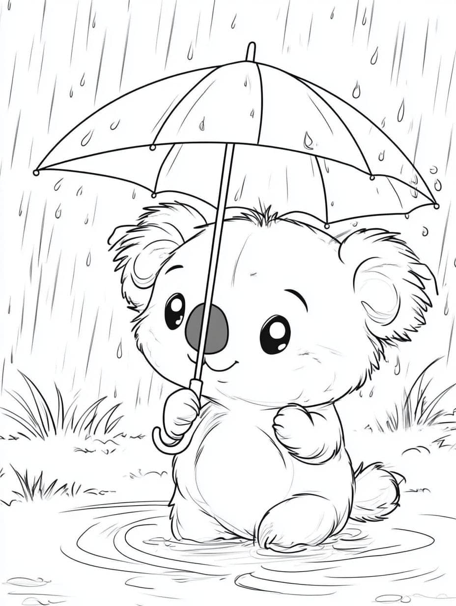 Schöner Koala Im Regen Ausmalbilder