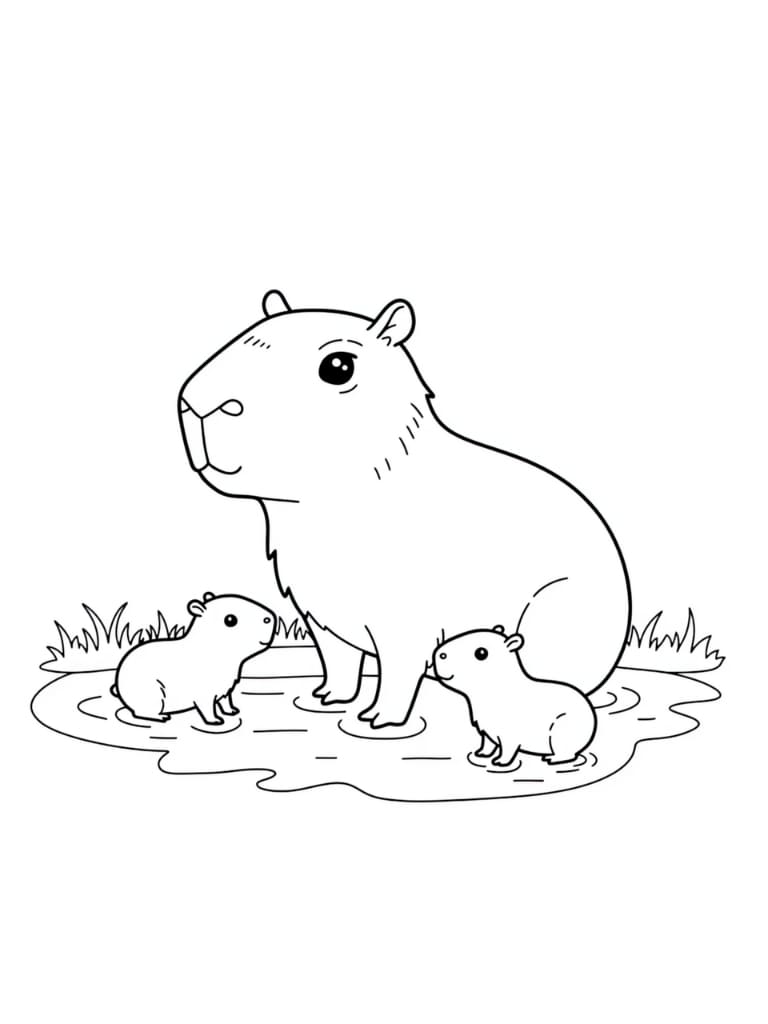 Capybara Ausmalbilder Bunt Comic Stil Dschungel Szene